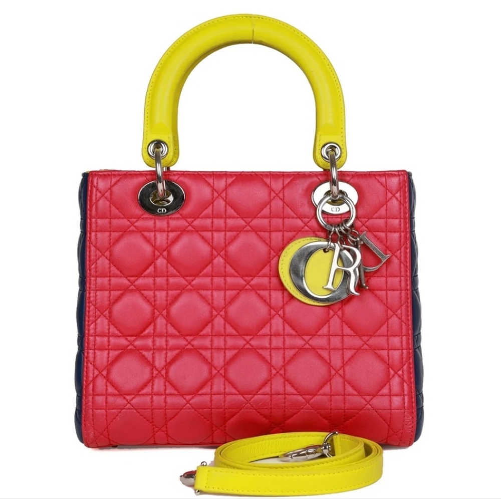 Auth Dior Lady Dior Lambskin Cannage Medium Pink Handbag